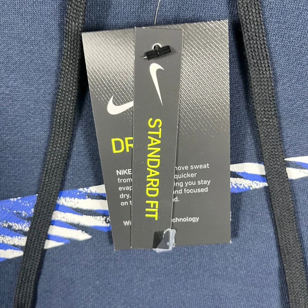 Nike Hoodie Men Small Navy Blue Dri-FIT Graphic Swoosh Training‎ CJ4268-451 NWT
